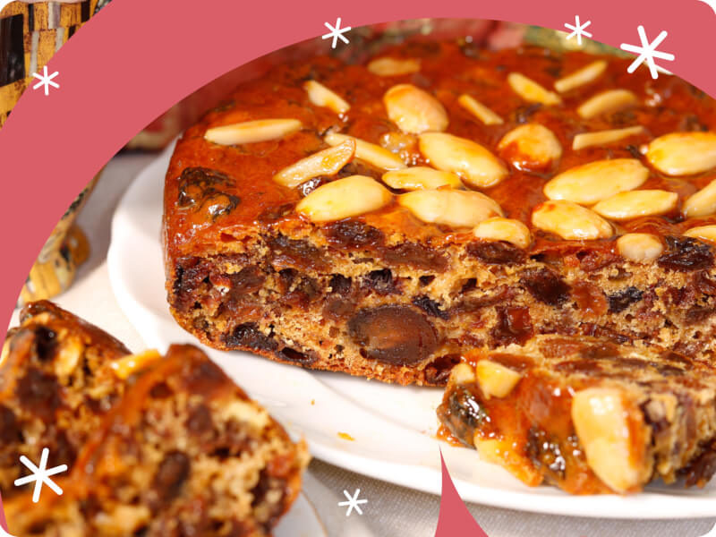 A tasty fruit cake made by Caroline.