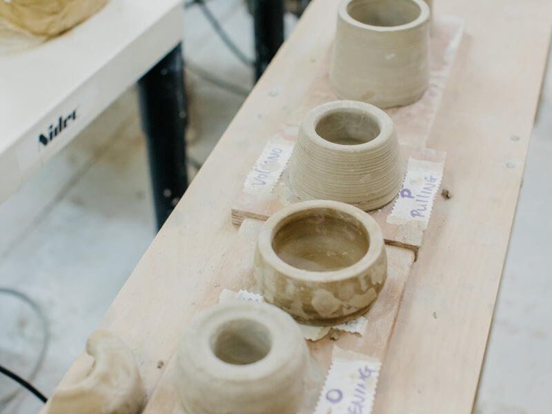 Handmade pottery with labels