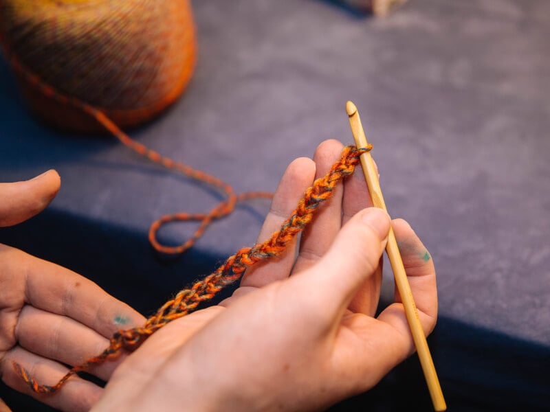 A crochet line someone has made in a craft class.