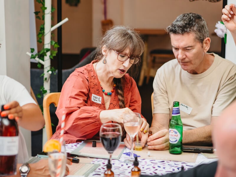Two people at a couples craft class