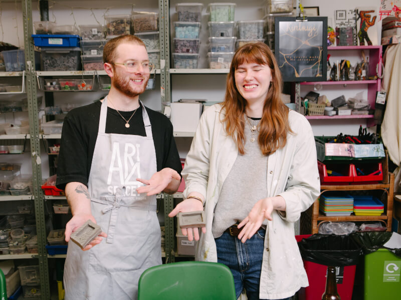 A couple at a Valentine's Day pottery class
