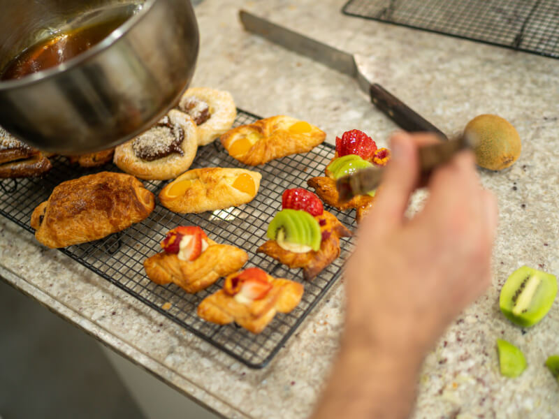 A range of homemade pastries made in a baking class.