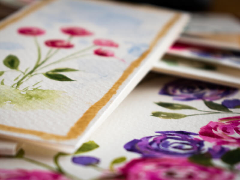 A watercolour painting of flowers.