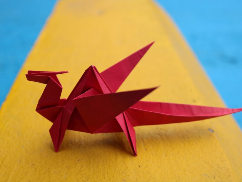 An image of a red origami dragon