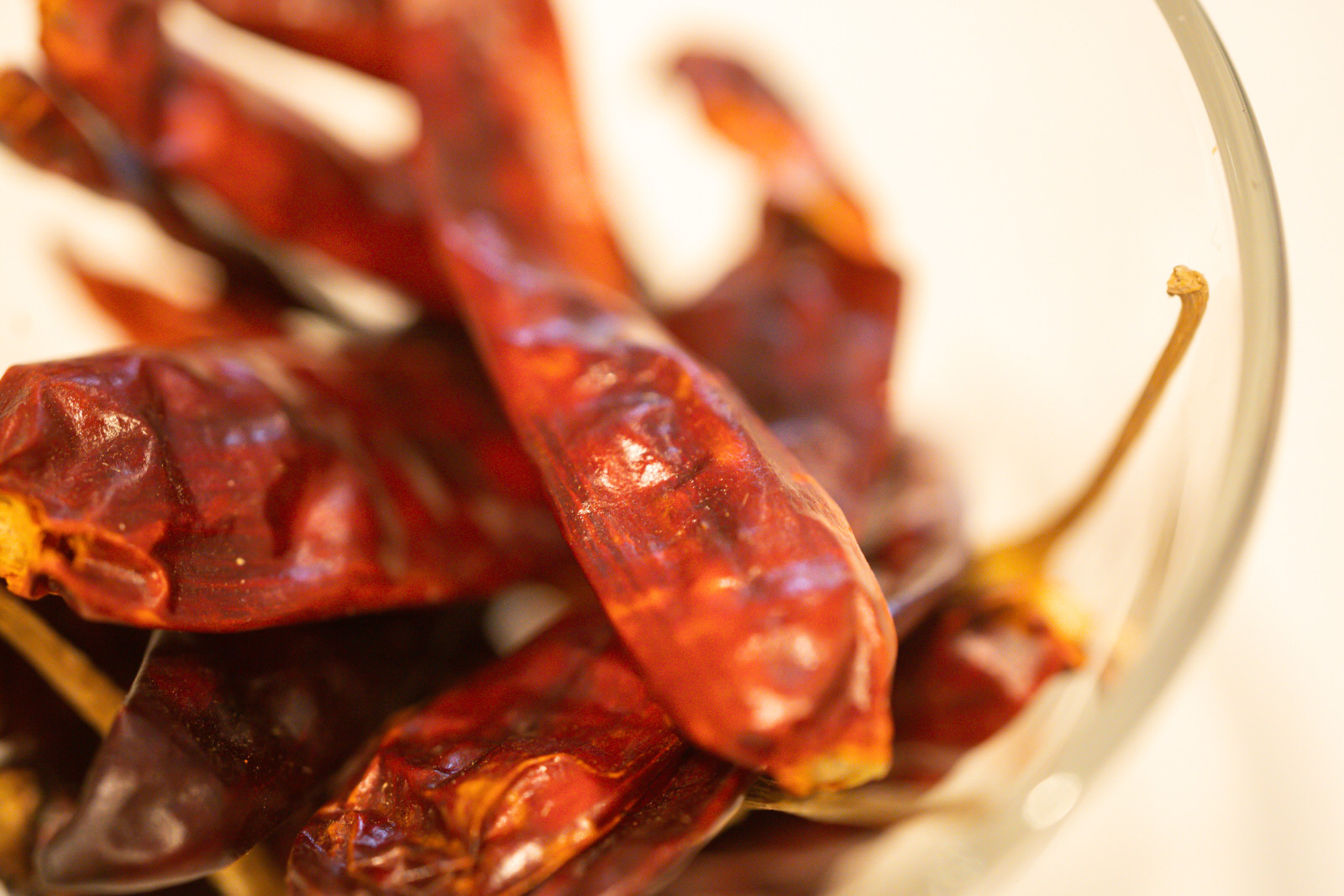 Close up of a bowl of dried chillies