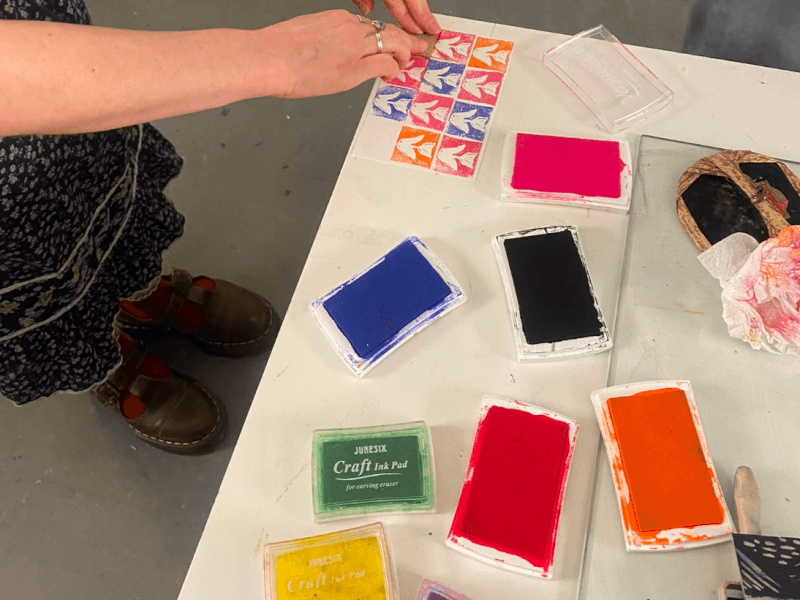 A woman at a lino printing class in Newcastle