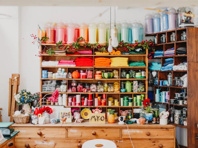 A picture of the colourful materials at M.Y.O, a London workshop.