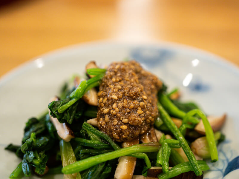 Close up of a plated dish of Japanese food