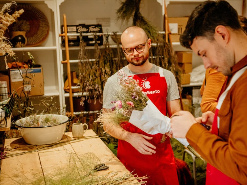 Two men at a floristry class