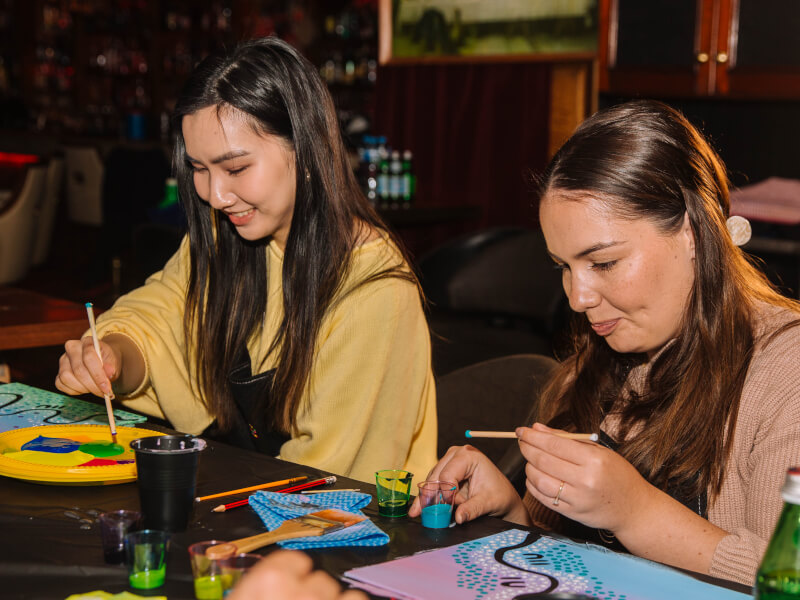 Women smiling in a painting class