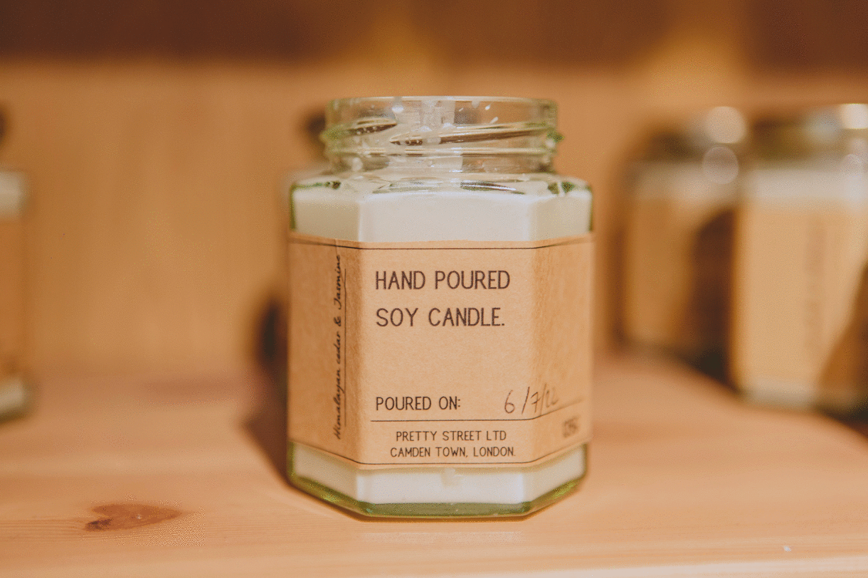 A hand poured soy wax candle made at a candle making class