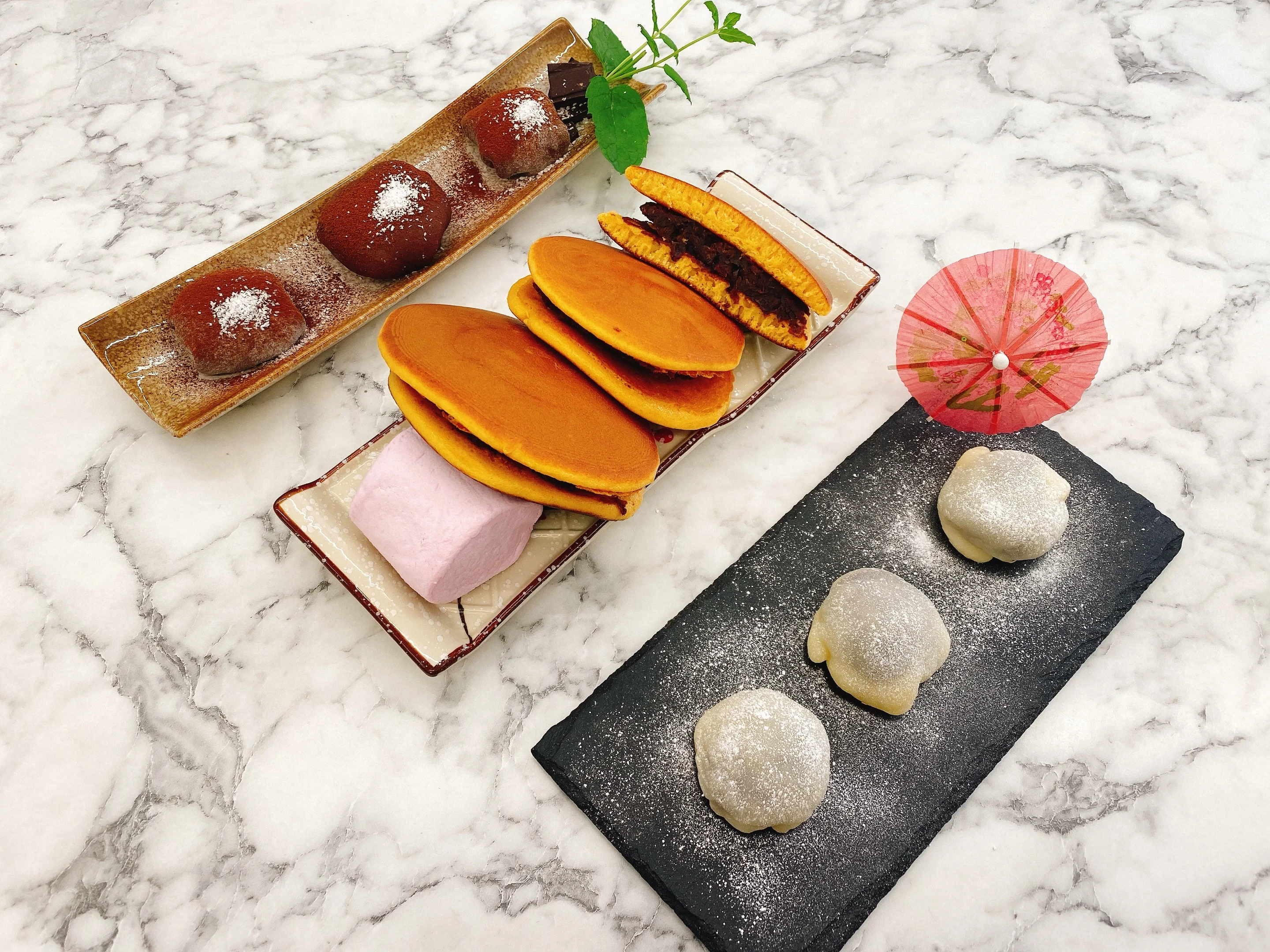 A selection of Japanese desserts made on a baking course.
