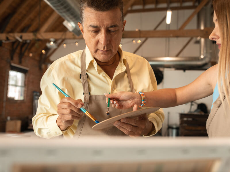 A group enjoys an art workshop.