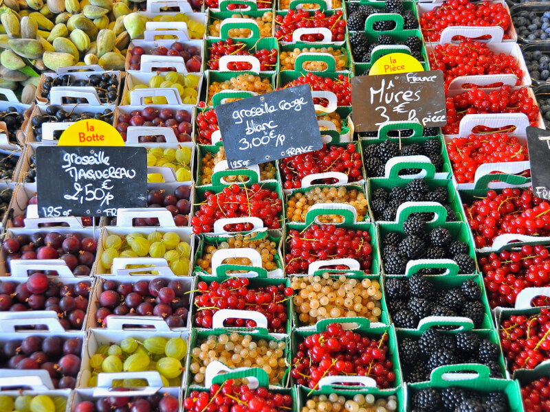 A selection of fruit at a market.