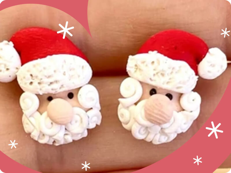 Santa studs made out of polymer clay. 